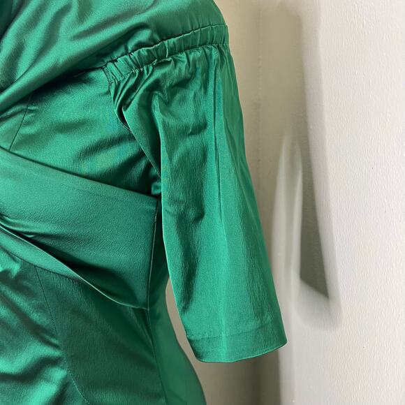 Rickie Freeman Teri Jon Gown 6 Emerald Green Evening Dress Satin Twist Elegant - Picture 5 of 9